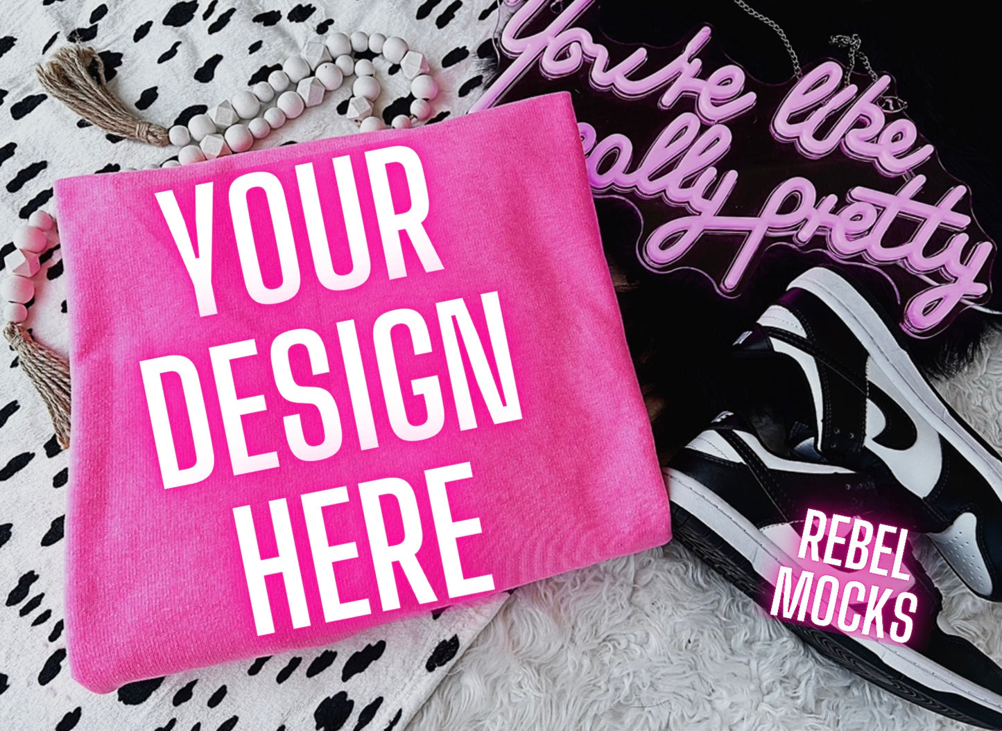 Neon Pink Crew Neck Sweatshirt Trendy flat lay Mock