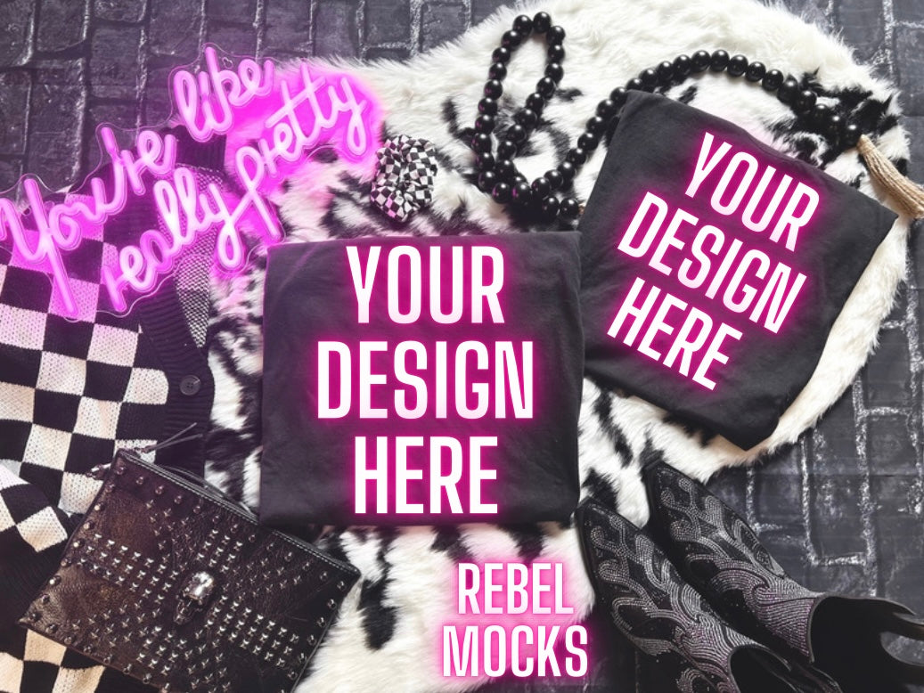 Bundle Black Flat Lay Mock Ups 11 Mocks Trendy Edgy Vibes front some fronts and backs