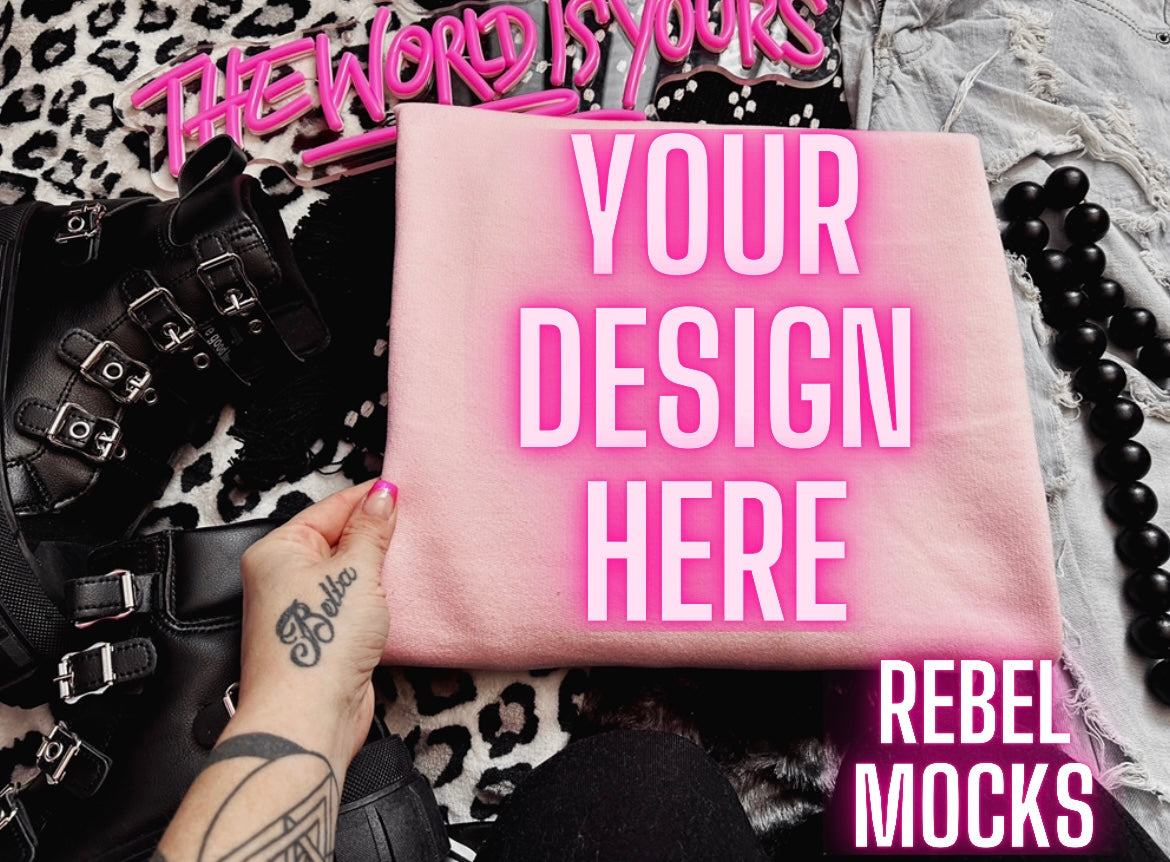 Light Pink Crew Neck Sweatshirt Edgy Alt Trendy Mock Up flat Lay