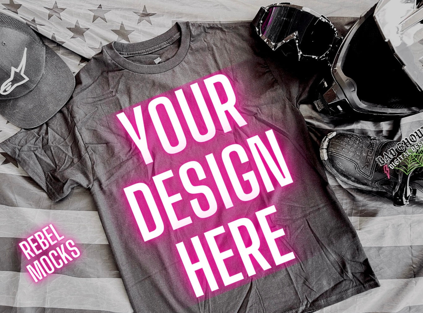 Black Tee Mens Flat Lay Mock Up