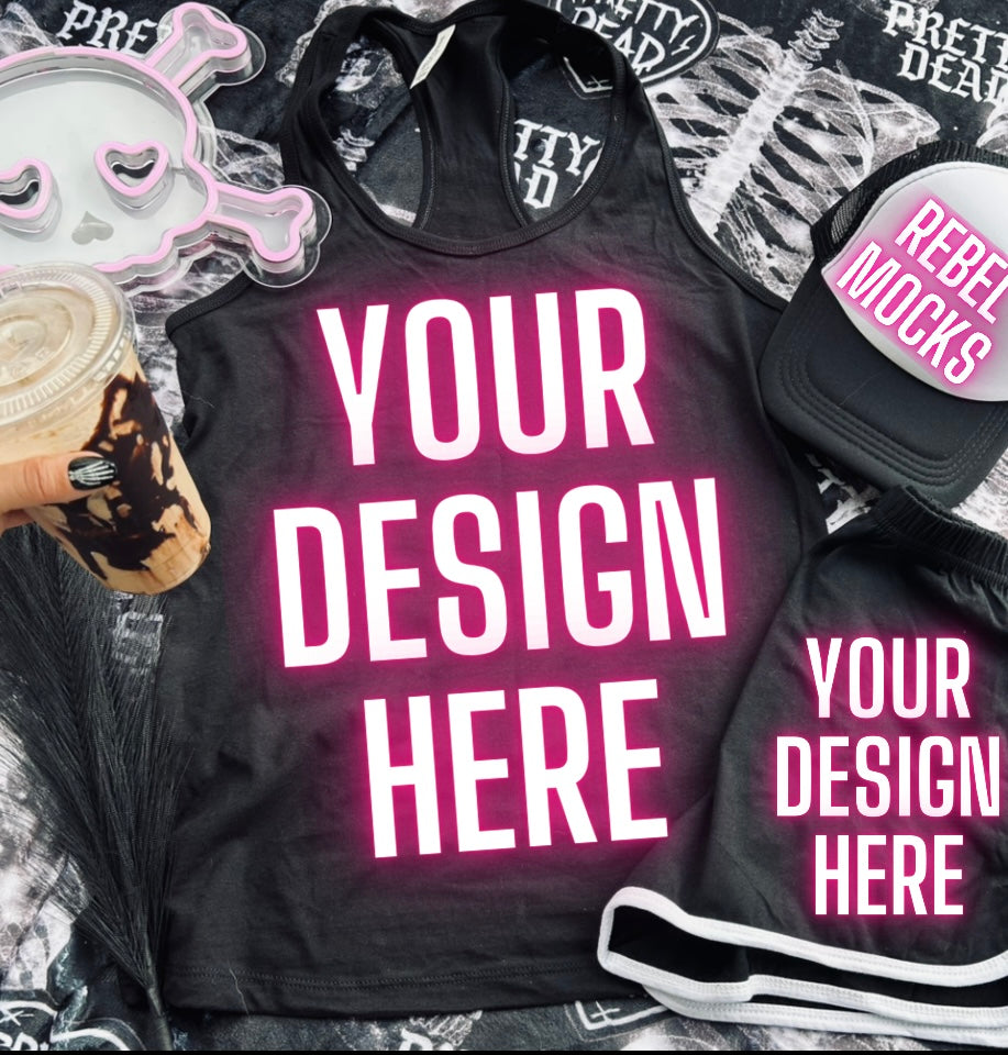 Alt Set Black Tank Hat Shorts Trending Alternative Flat Lay Mockup