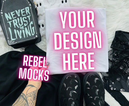 White Tee Edgy Alt Flat Lay Checkered Mock up