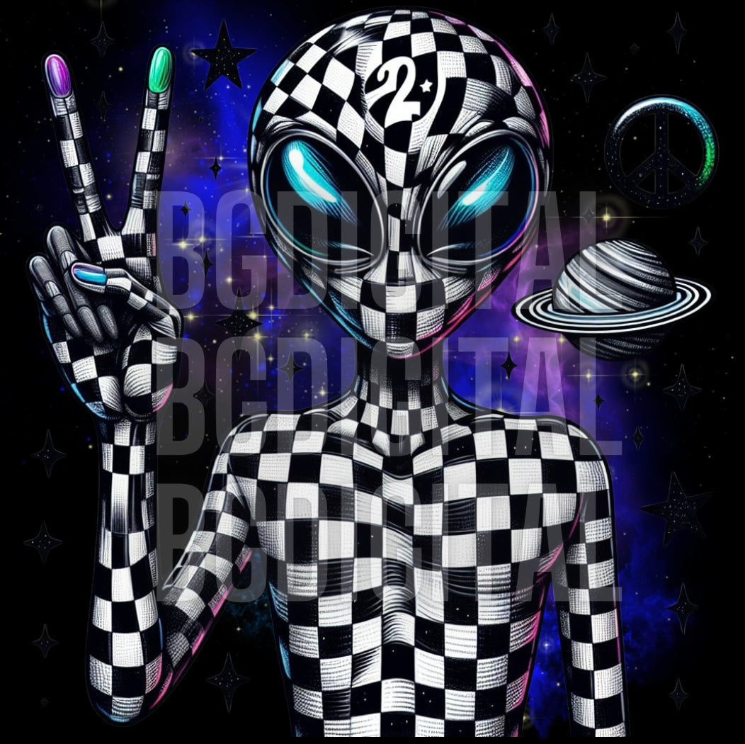 Sub and DTF Friendly Checkered Alien PNG digital download