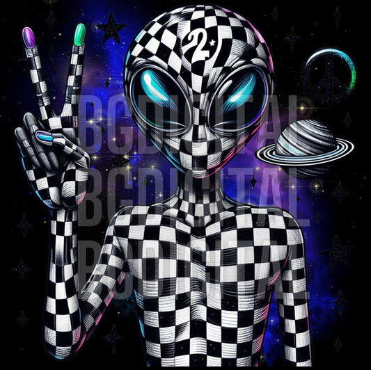 Sub and DTF Friendly Checkered Alien PNG digital download