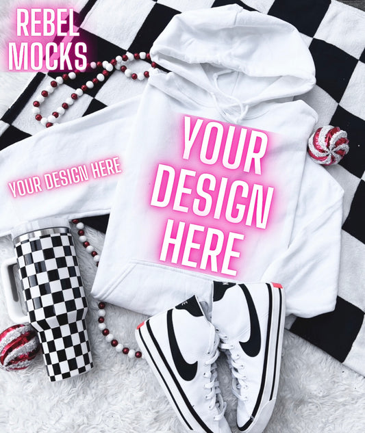 White Hoodie Holiday Flat Lay Mock Up