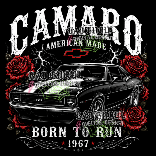 Born to run - Classic Car | PNG DOWNLOAD | Black Fabric Only