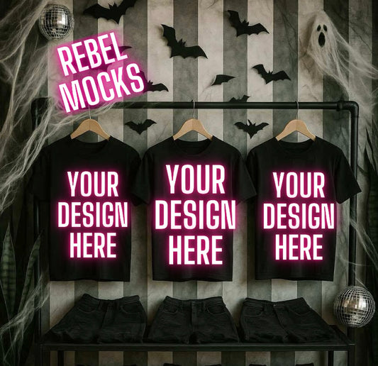 Black Tee Spooky Goth Edgy Alternative Mock  Up