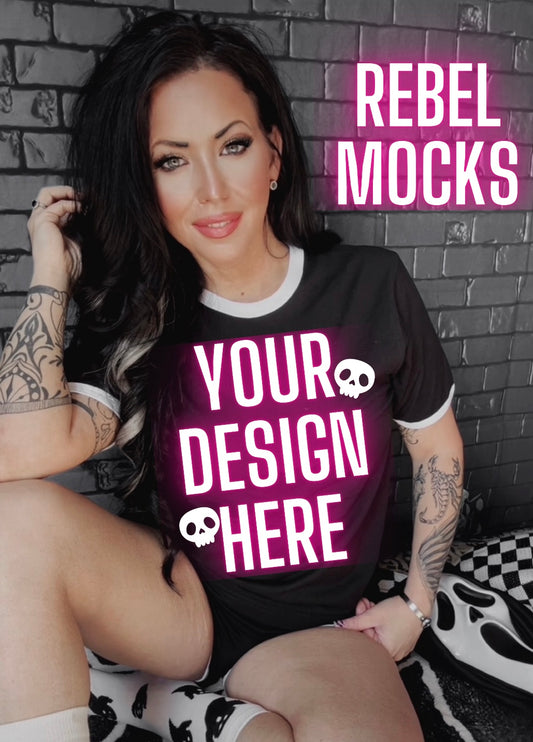 Black and White Ringer Tee Model Mock Edgy alt Vibes Mock Up
