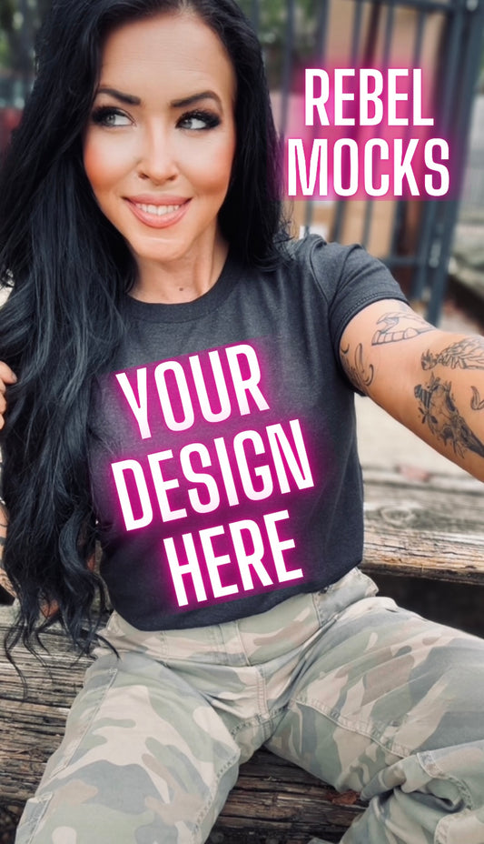 Dark Heather Tee Model Mock Up Edgy Vibes