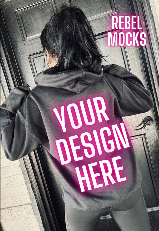 Women’s  Alt Style Black Back Hoodie Model Mock Up