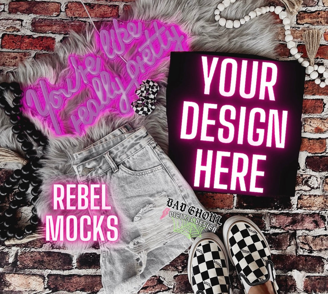 EDGY AF Vibes Black Tee Flat Lay Mock Up