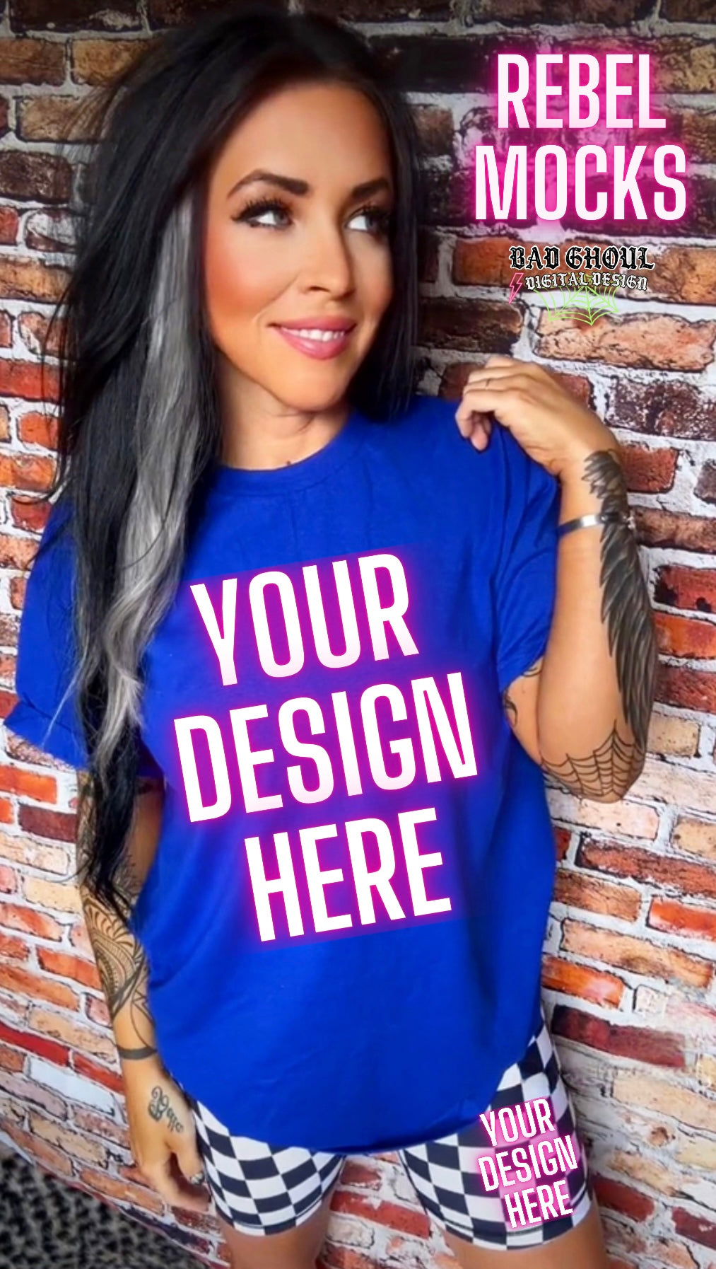 Royal Blue Tee & Shorts Model Mock Up trendy