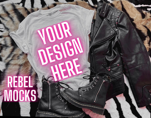 White Tee Mock Up Trendy Grungy Edgy Vibes Flat Lay Mock Up