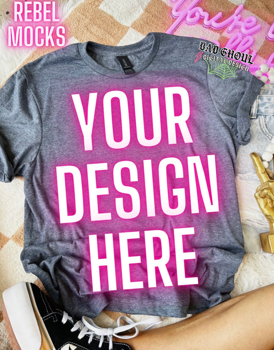 Dark Heather Charcoal Flat Lay Mock Up TRENDING