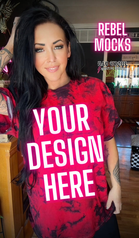 Alt Vibez Black and Red Tie Dye Tee Trendy Model Mock Up
