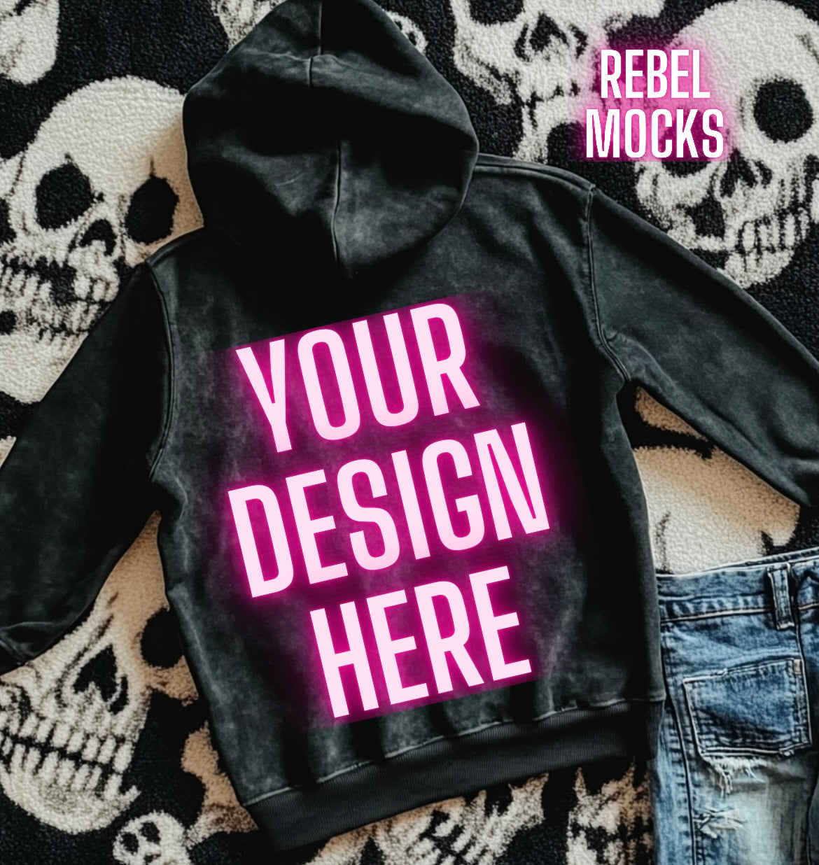 Mineral Wash Hoodie Flat Lay Mock Up Grunge Alt Rock N Roll Vibes
