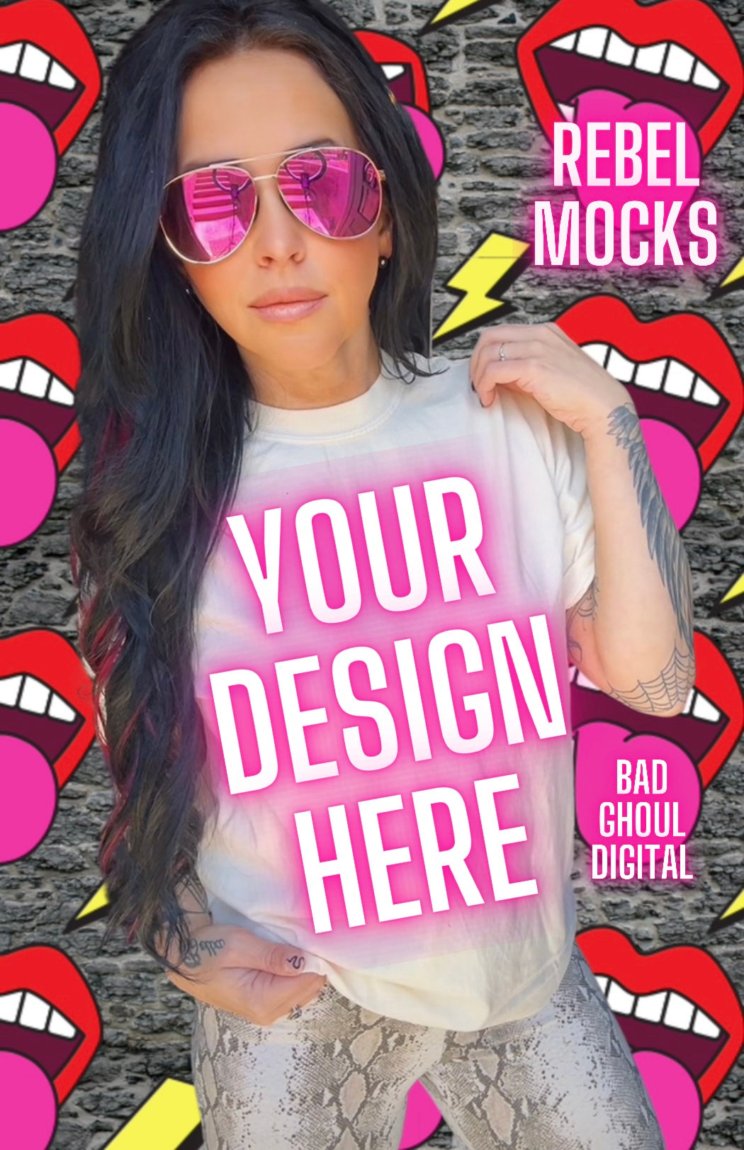 Rock Vibes Ivory Tee Model Mock Up TRENDING