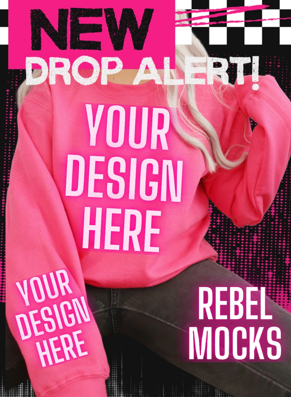 Neon Pink Sweatshirt Model Mock Up TRENDING