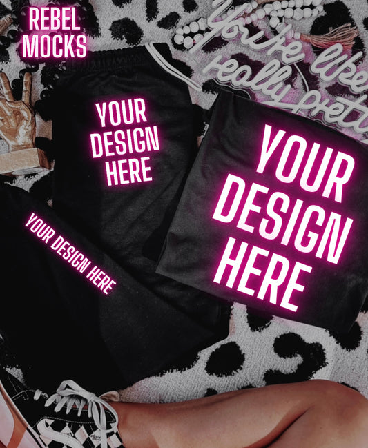 Gildan black  Sweat Set Flat Lay Mock Up TRENDING