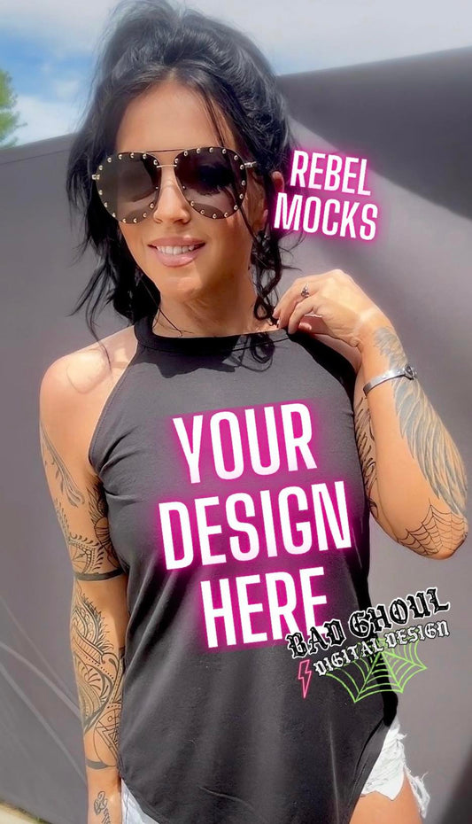 Black Tri Rocker Tank Model Mock TRENDING