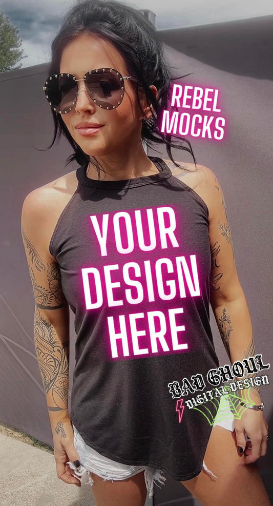 Black Tri Rocker Tank Model Mock TRENDING