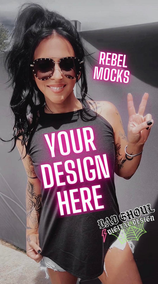 Black Tri Rocker Tank Model Mock TRENDING