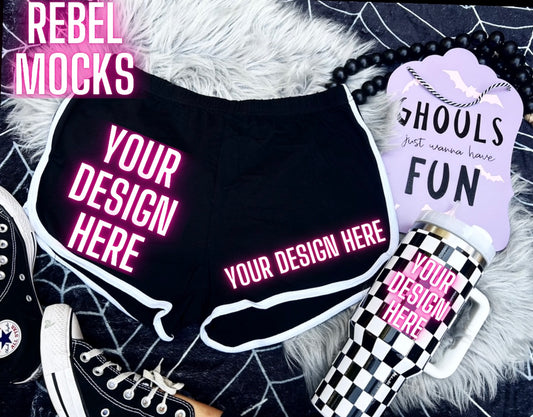 Black Dolphin Shorts Mock Up Flat Lay