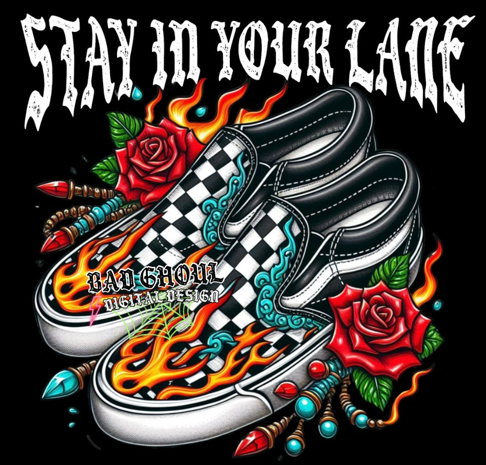 Stay In Your Lane PNG Download black & white