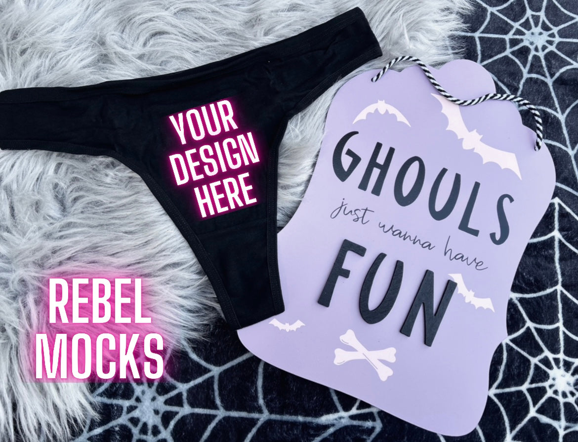 Black Thong Undies Lingerie Mock Up Flat Lay