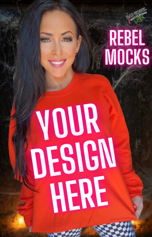 Gildan Orange Crew Neck Model Mock Up IRL trendy