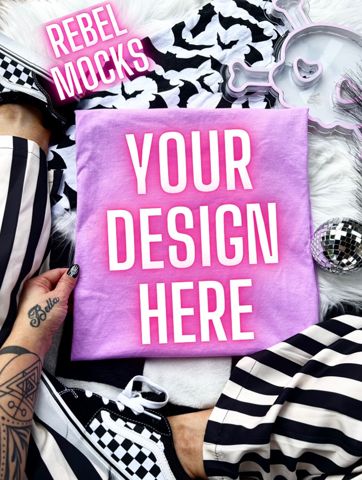 CC Neon Violet Tee Trending Alternative Flat Lay Mockup