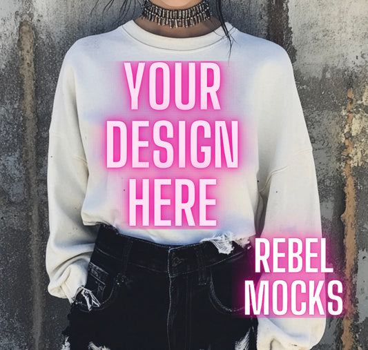 White  Crew Neck Sweatshirt Alternative Model Mock Up