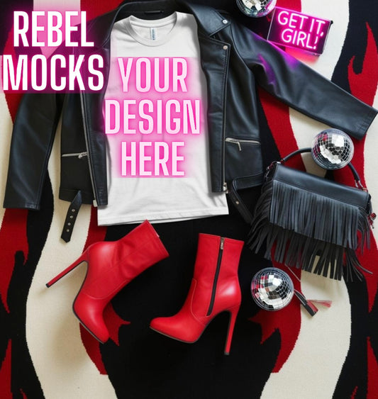 Bella White Tee Edgy Trendy Mock Up Flat Lay