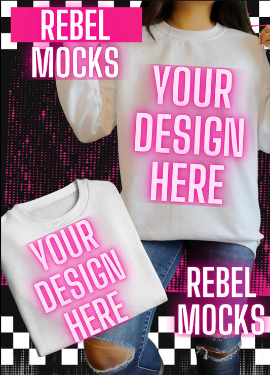 White Sweatshirt Model Mock Up TRENDING