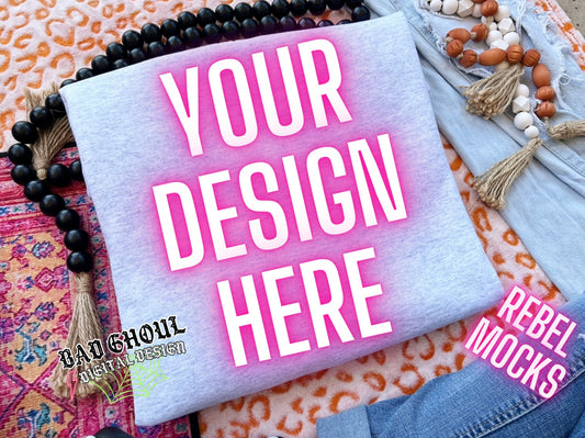 Ash Crewneck Sweatshirt Boho Vibes TRENDING Flat Lay Mock up