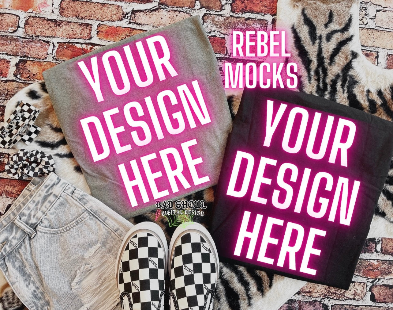 Heather Military Green and Black Tee Flat Lay Mock Up