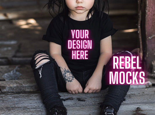 Kids Alt Black Tee Edgy Mock Up trendy