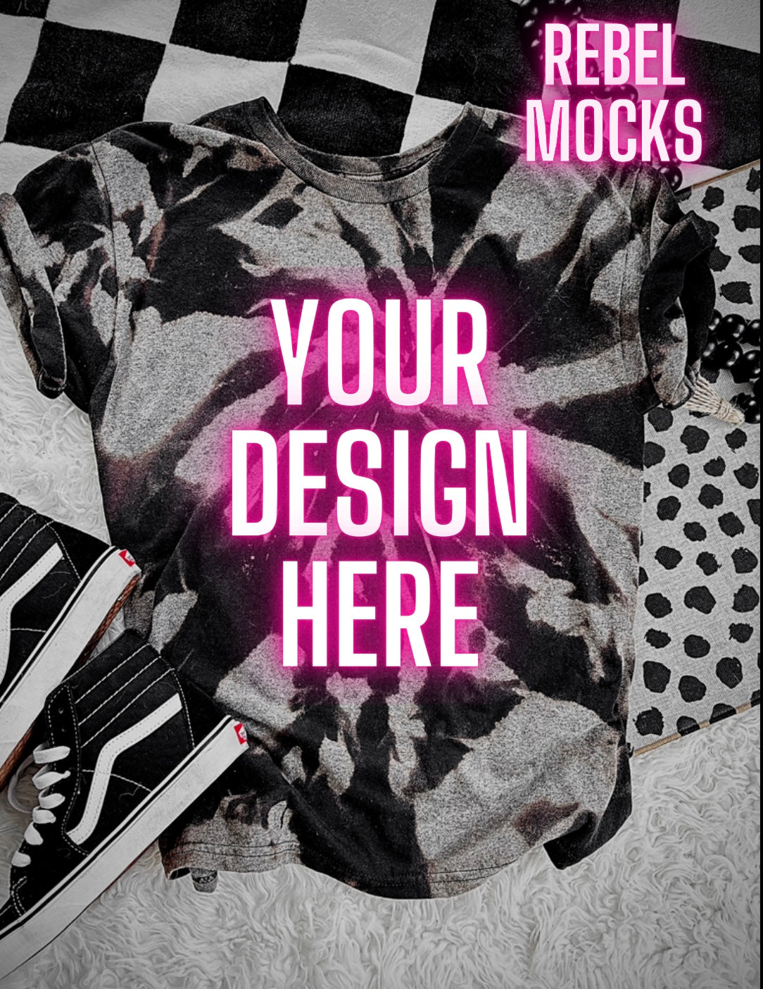 Black Acid Wash Tee Flat Lay Mock Up TRENDING VIBES