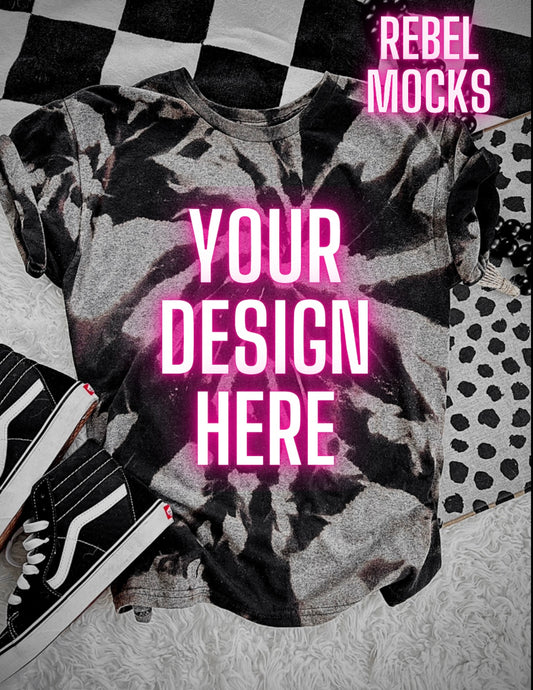 Black Acid Wash Tee Flat Lay Mock Up TRENDING VIBES