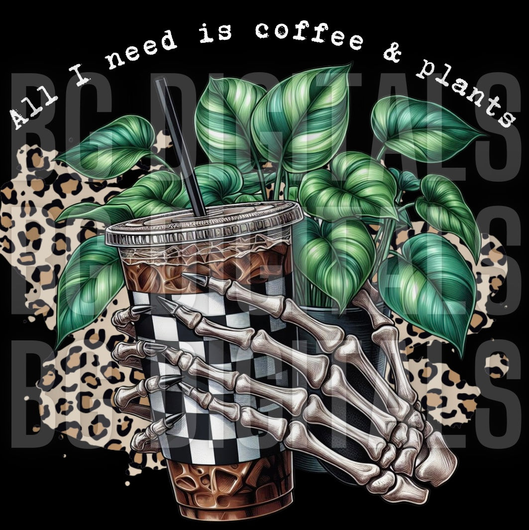 All I Need Is Coffee And Plants Checkered Coffee PNG Download Sub and DTF Friendly