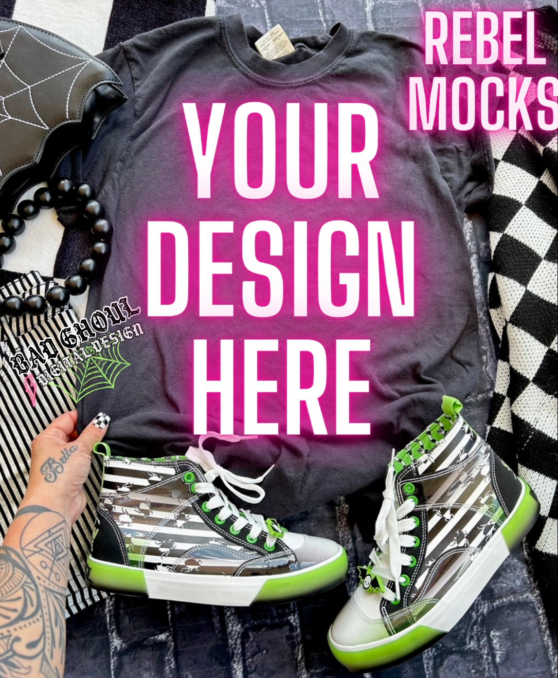 Black Tee Flat Lay Mock Up TRENDING