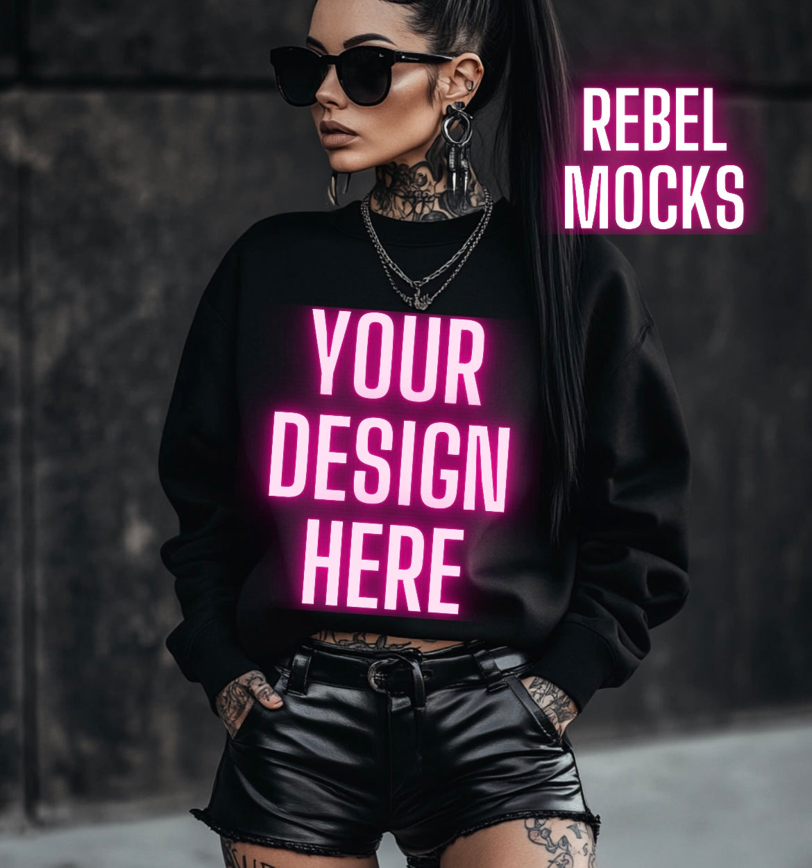 Alt Black Crew Neck Sweatshirt  Edgy Mock Up trendy