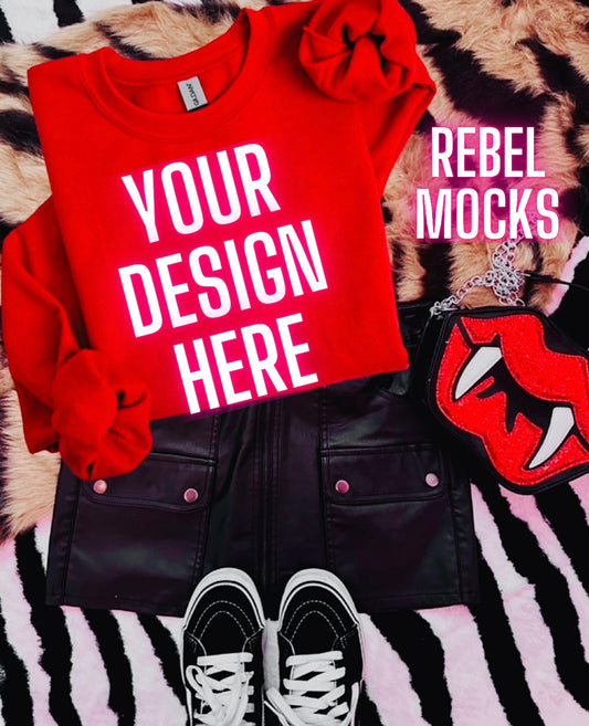 Gildan Red Sweatshirt Flat Lay Mock Up TRENDING
