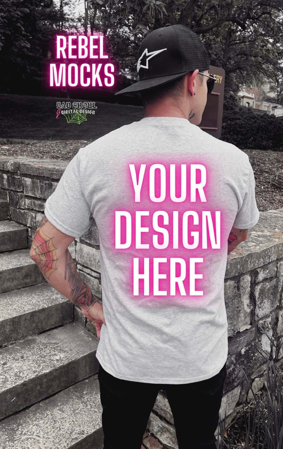 Men’s Ash Tee Model Mock up IRL Alternative Edgy