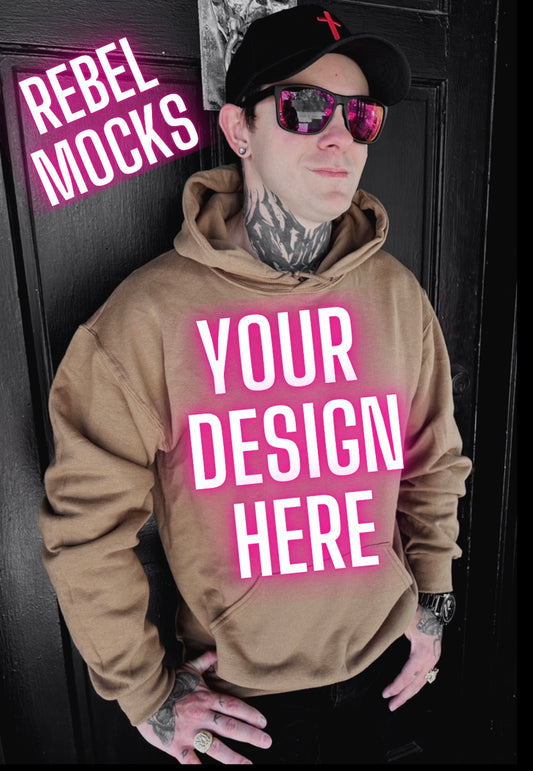Mens Alt Style jerzee pecan Hoodie Model Mock Up