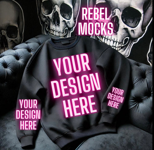 Black Crew Neck Sweatshirt Alternative Flat Lay Mock Up