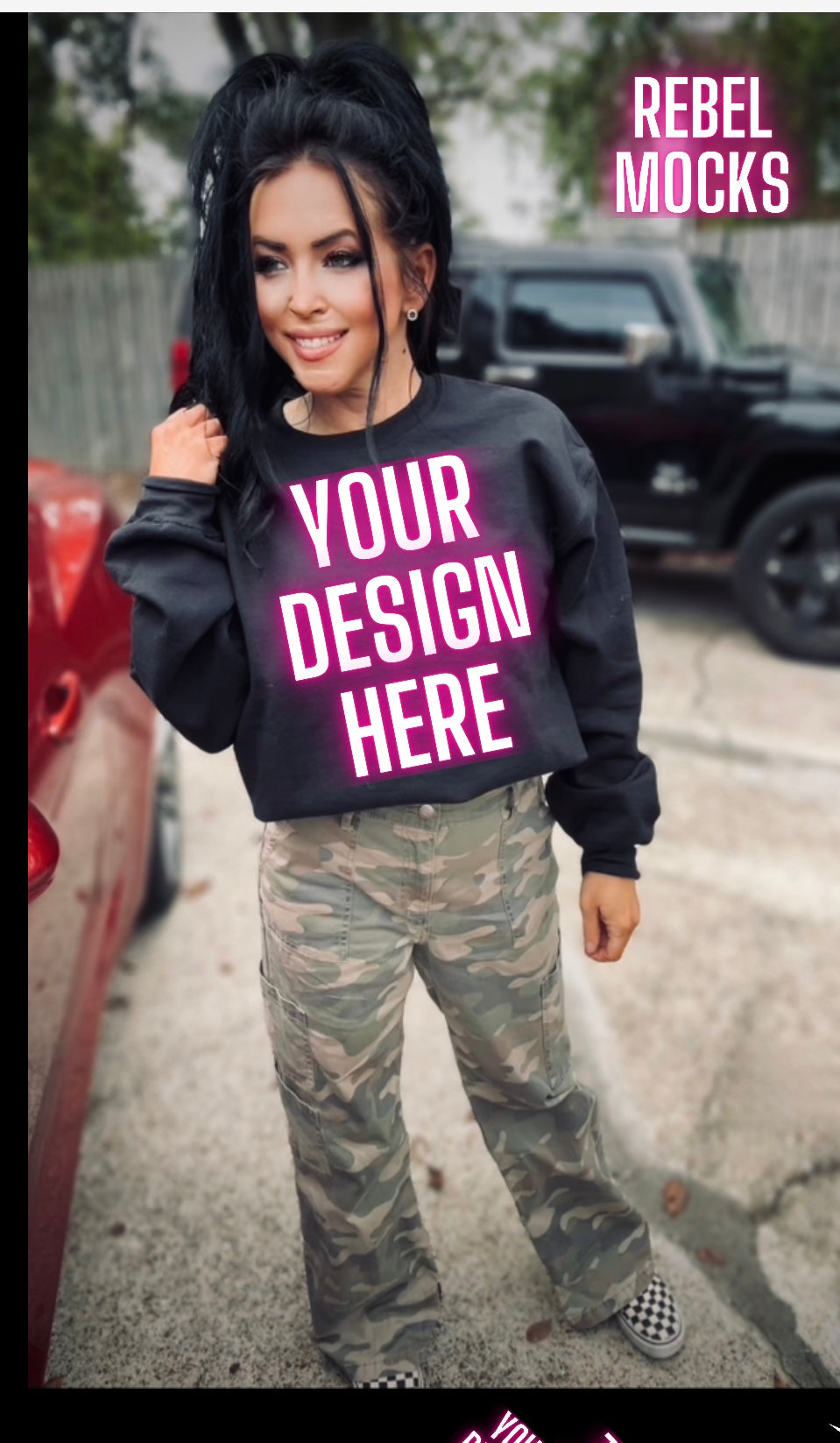 Black Crew Neck Sweatshirt Model Mock Up Edgy Vibes