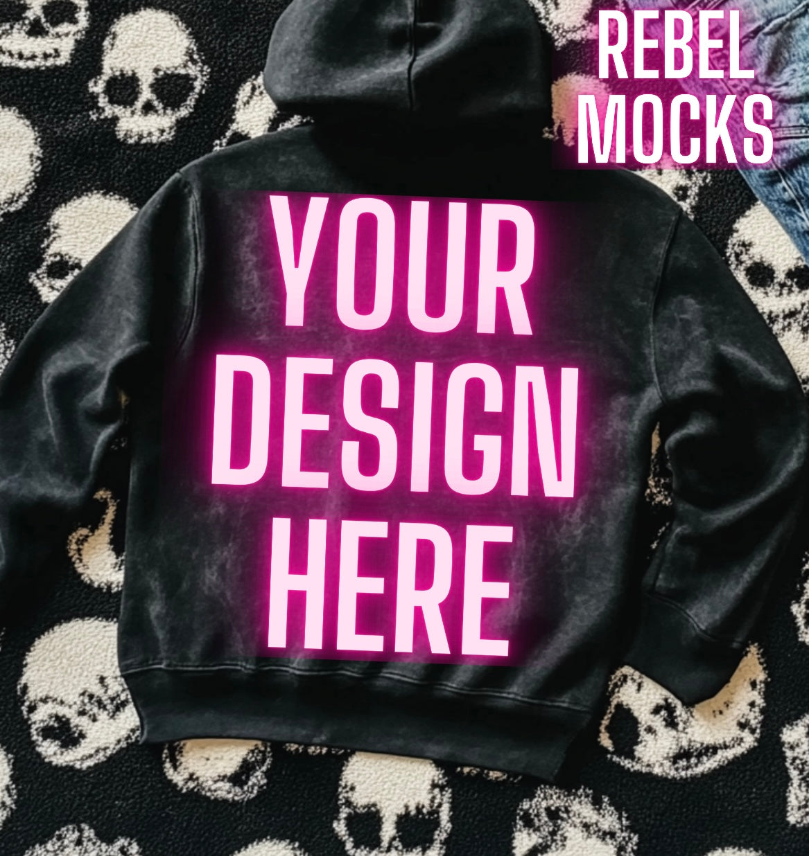 Mineral Wash Hoodie Flat Lay Mock Up Grunge Alt Rock N Roll Vibes