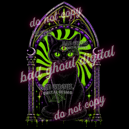 Cathedral + Black cat Third Eye | PNG DOWNLOAD