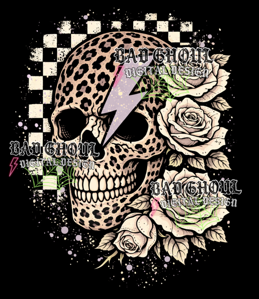 Skellie with Roses - Leopard Print | PNG DOWNLOAD BLACK FAB ONLY